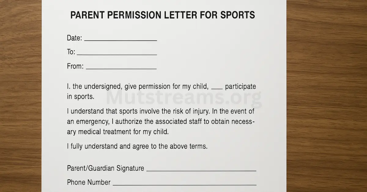Parent Permission Letter for Sports